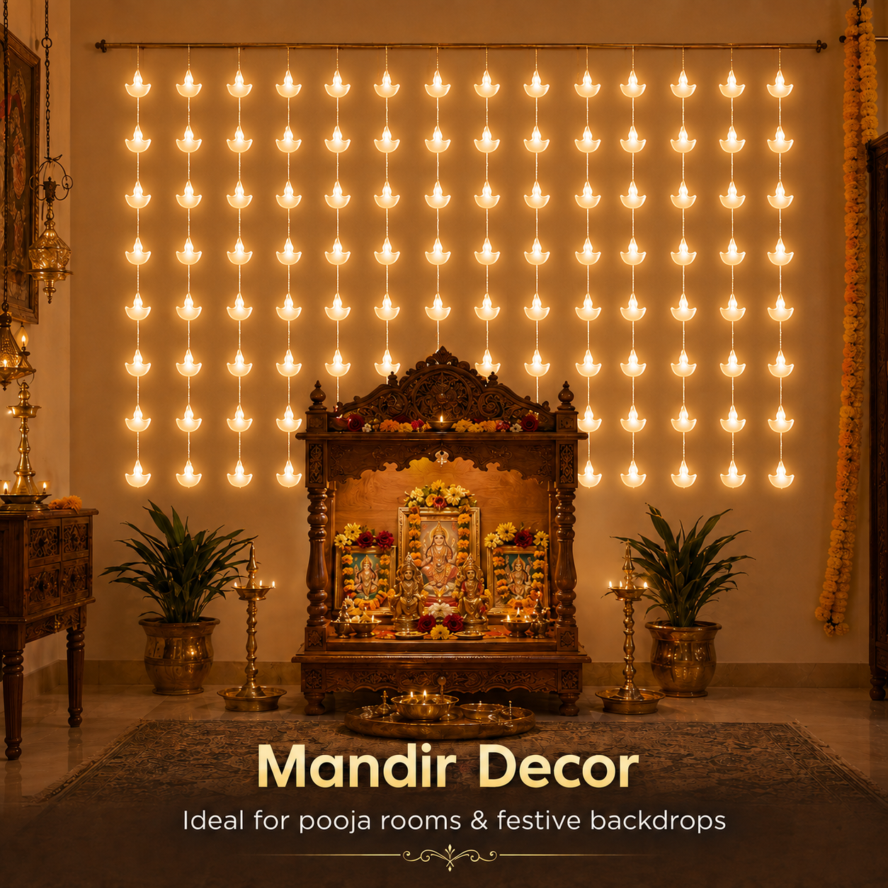 10-String Decorative Curtain Light with 8 Lighting Modes for Diwali, Windows, Mandir & Festive Décor