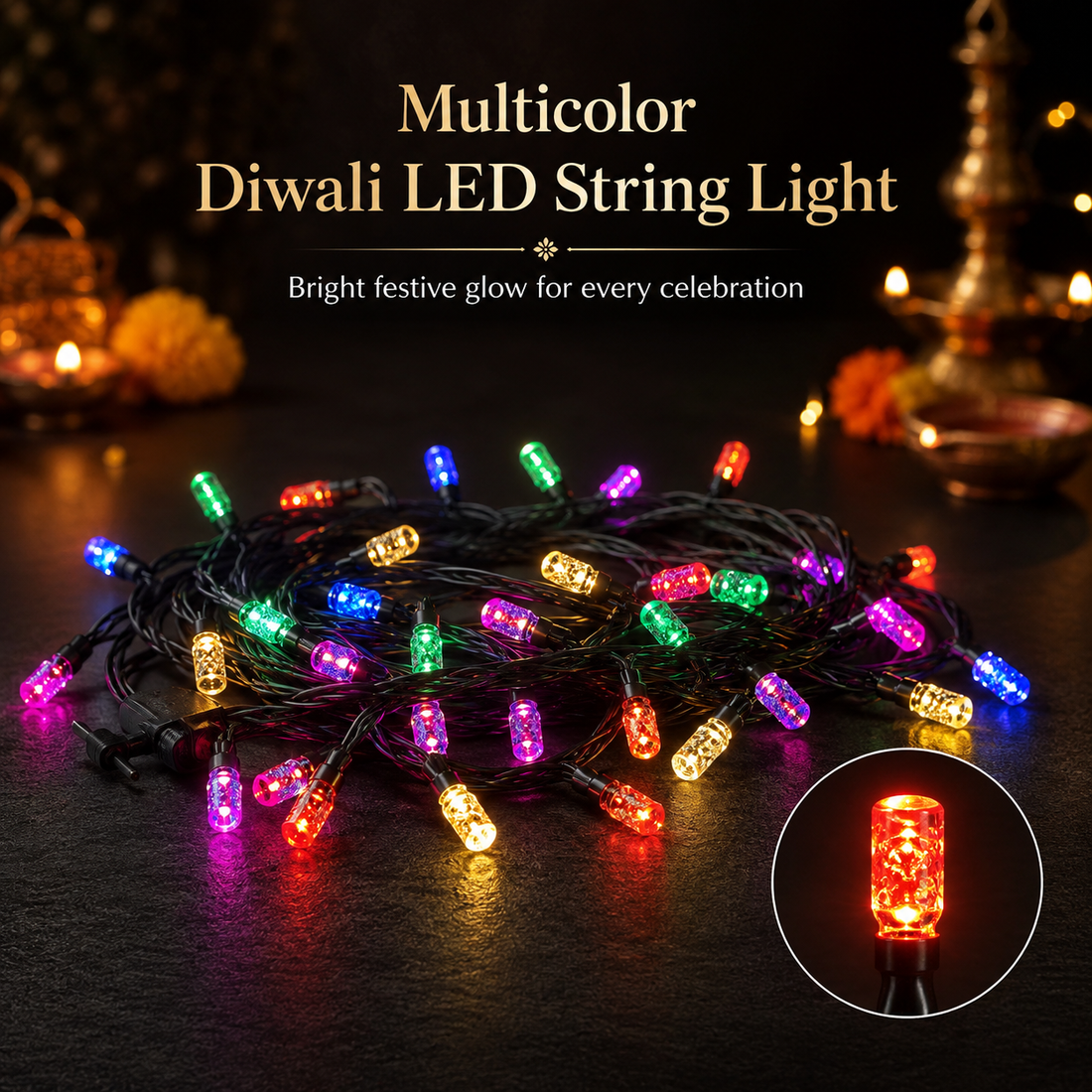 Multicolor Crystal Capsule LED String Lights-Bright Decorative Plug-In Lights for Diwali, Festivals, Parties & Home Décor