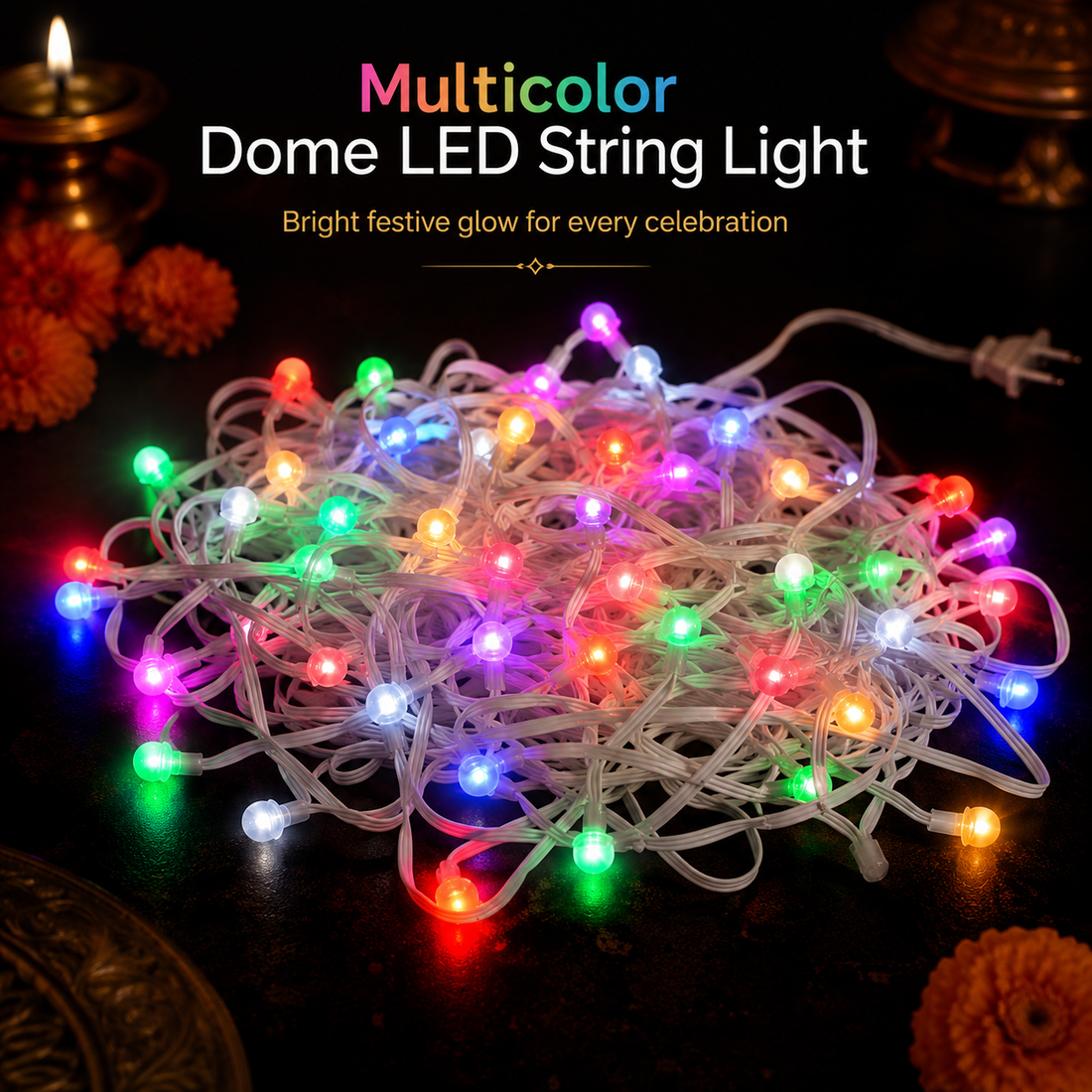 Multicolor Dome LED String Lights-Bright Decorative Plug-In Lights for Diwali, Festivals, Parties & Home Décor