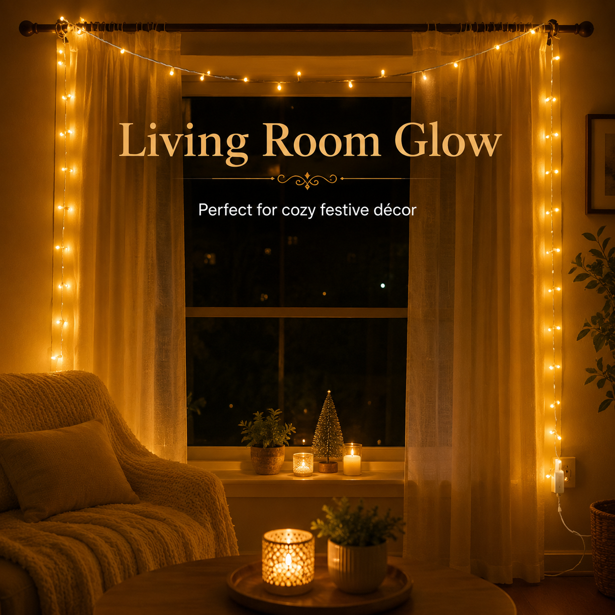 Warm Golden Waterfall Curtain LED String Lights  8-Mode AC Powered Decorative Curtain Lights