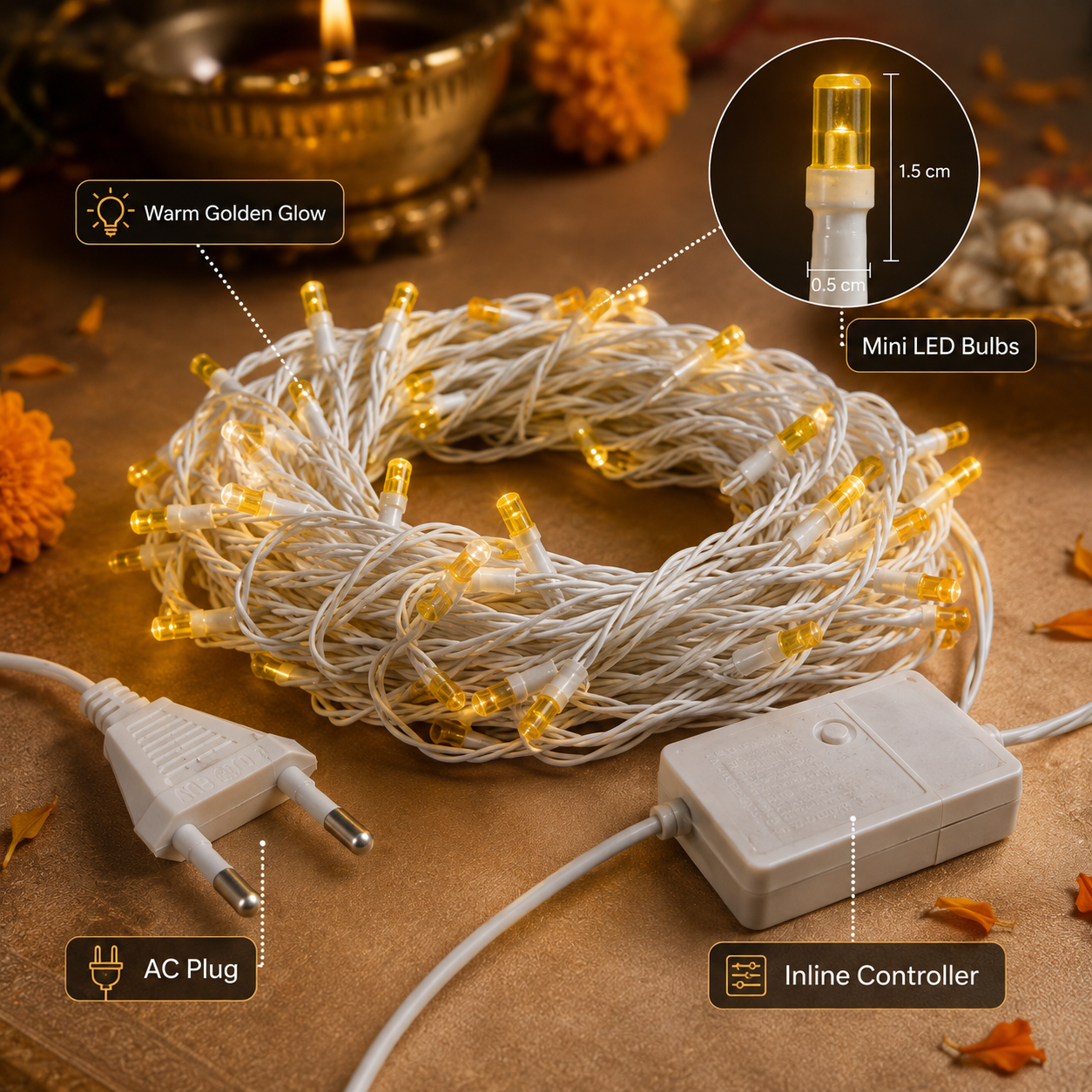 Warm Golden Waterfall Curtain LED String Lights  8-Mode AC Powered Decorative Curtain Lights