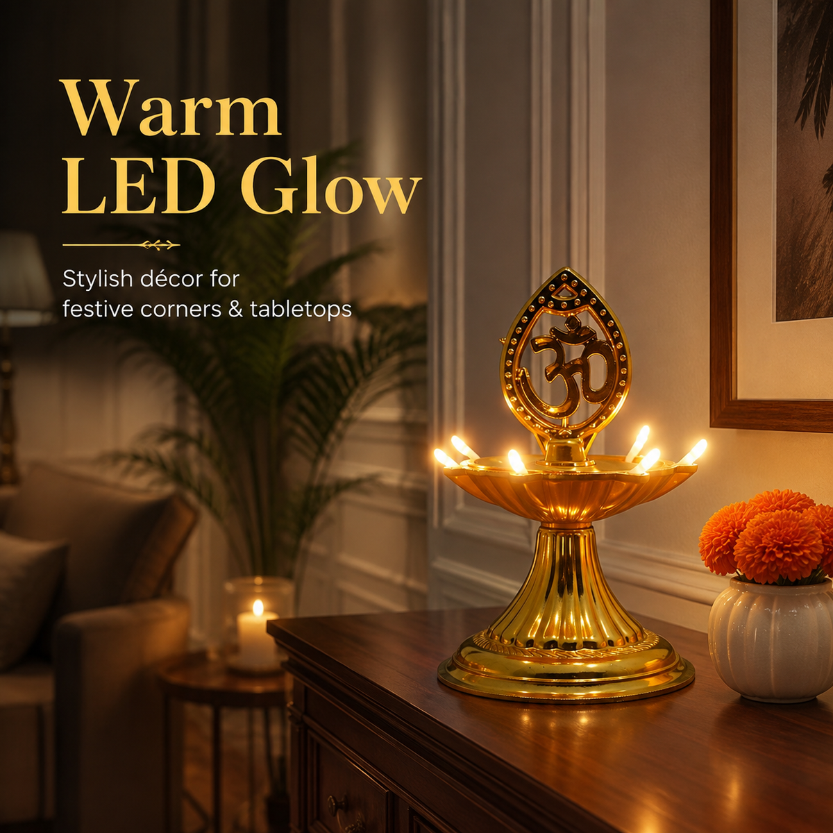 Om Design Single Layer LED Electric Diya