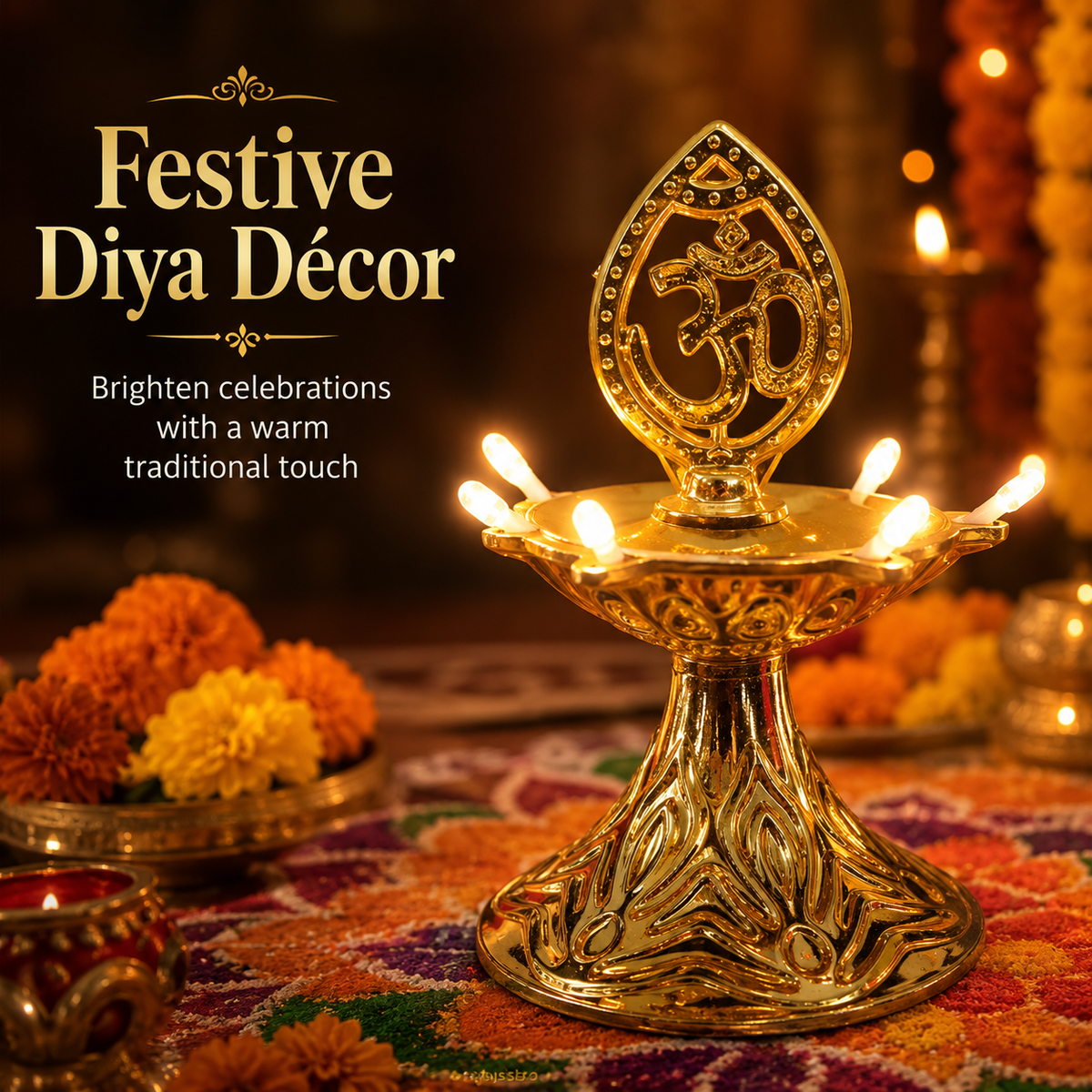 Om Design Single Layer LED Electric Diya