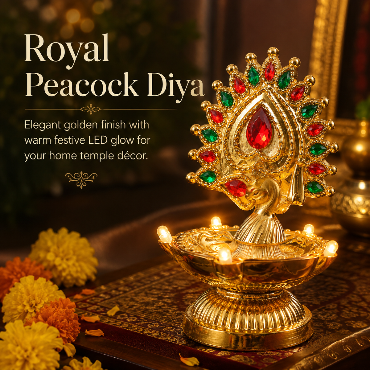 Royal Peacock LED Electric Diya
