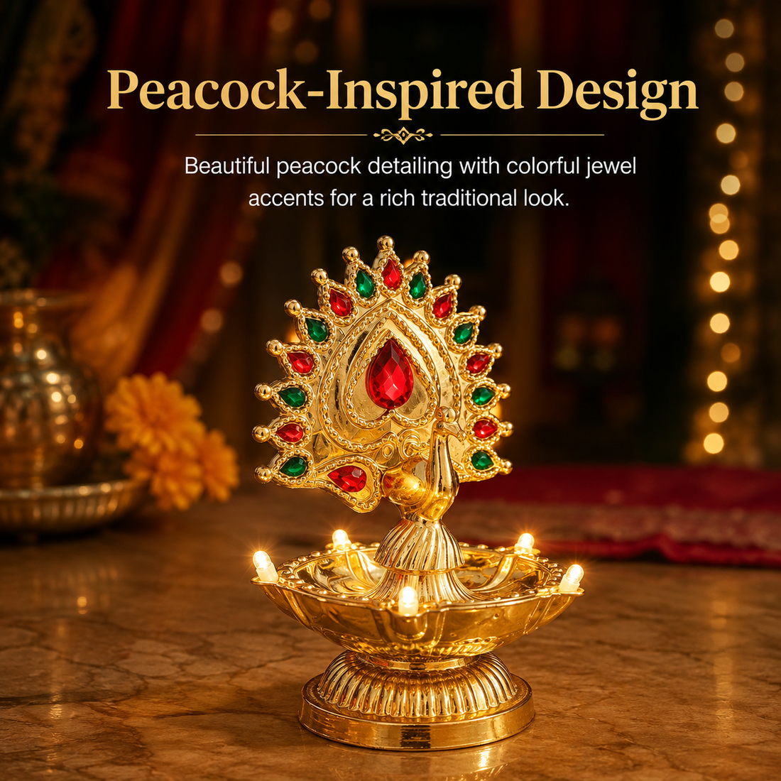Royal Peacock LED Electric Diya