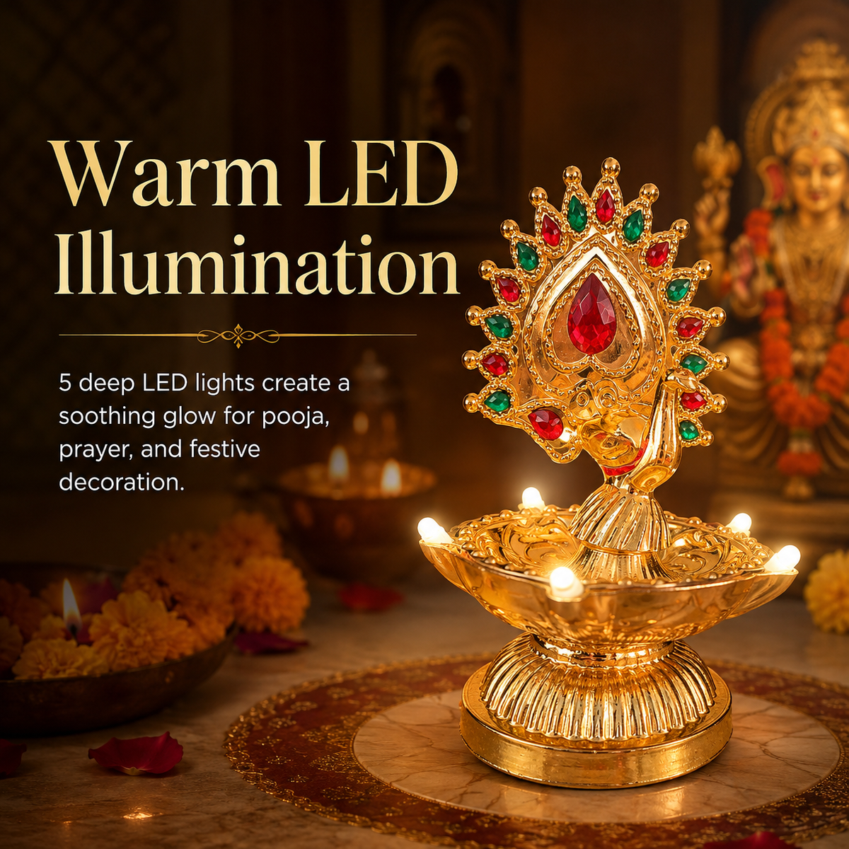 Royal Peacock LED Electric Diya
