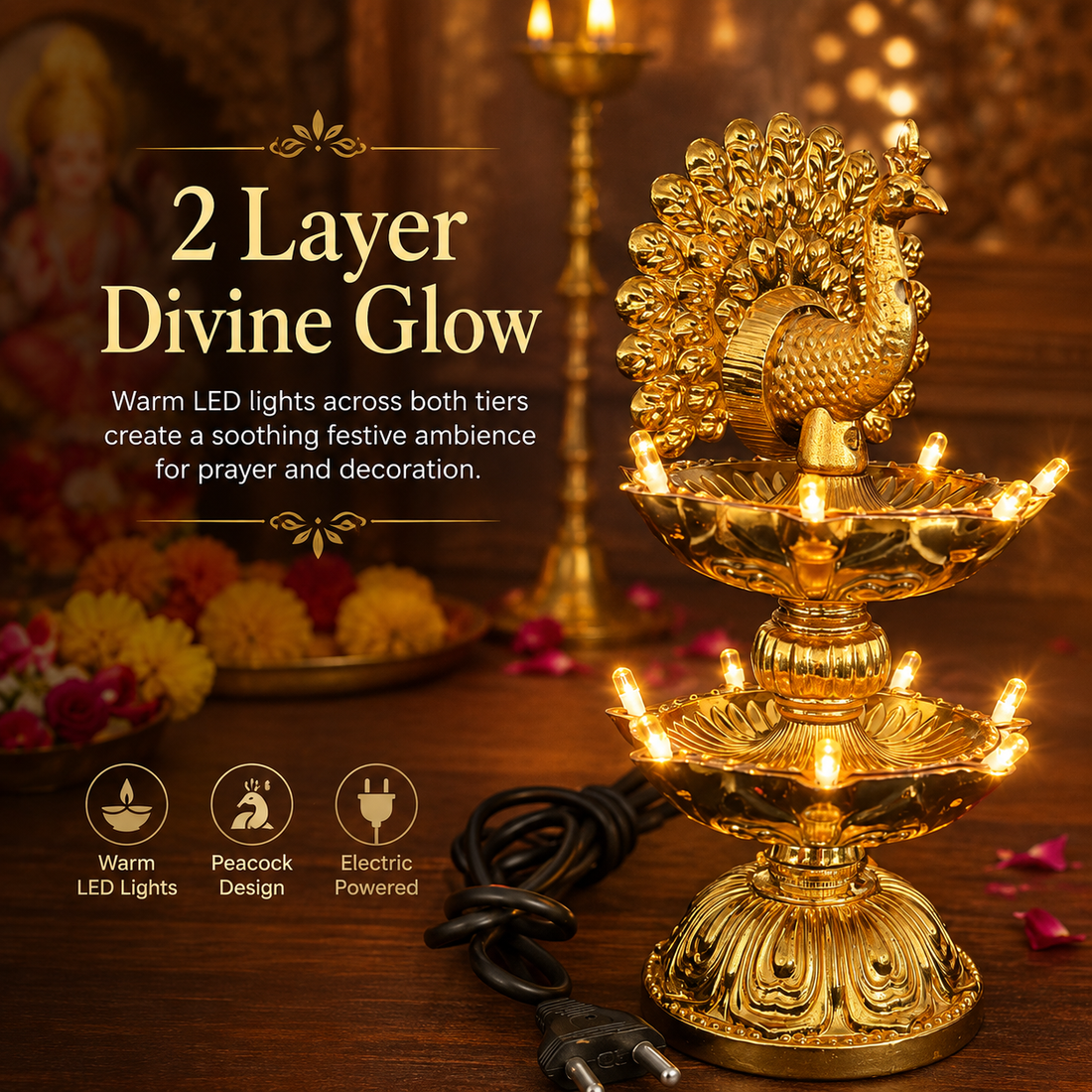 Royal Peacock 2-Layer LED Electric Diya