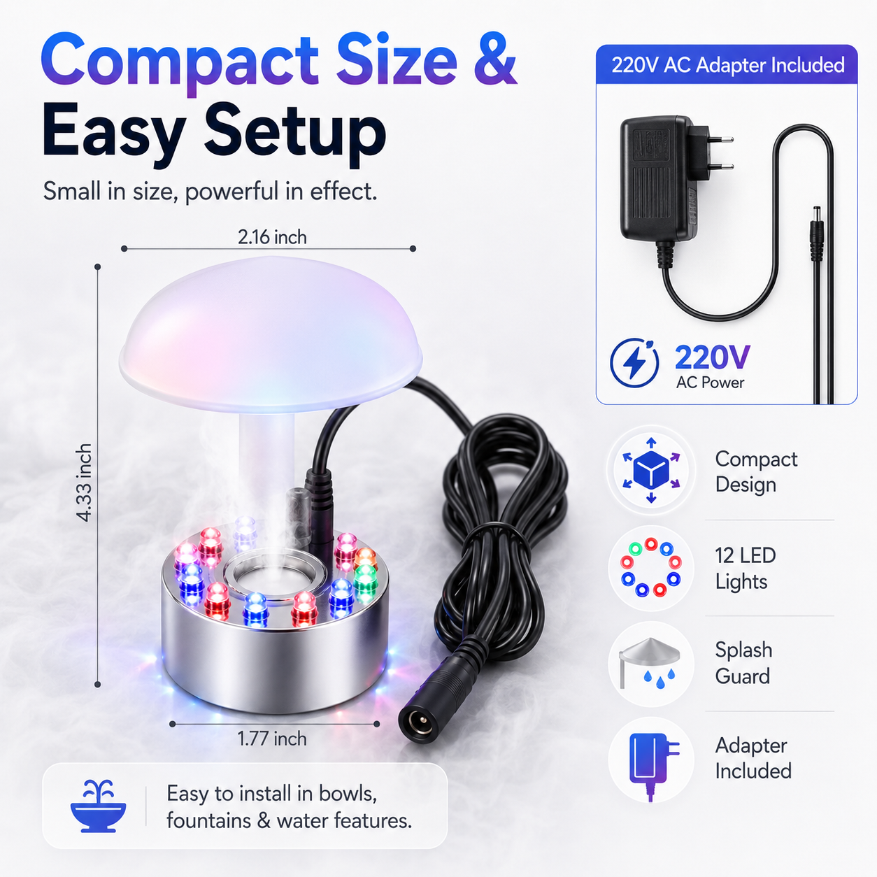12 LED Ultrasonic Atmizng Humidifire with Multicolor Light
