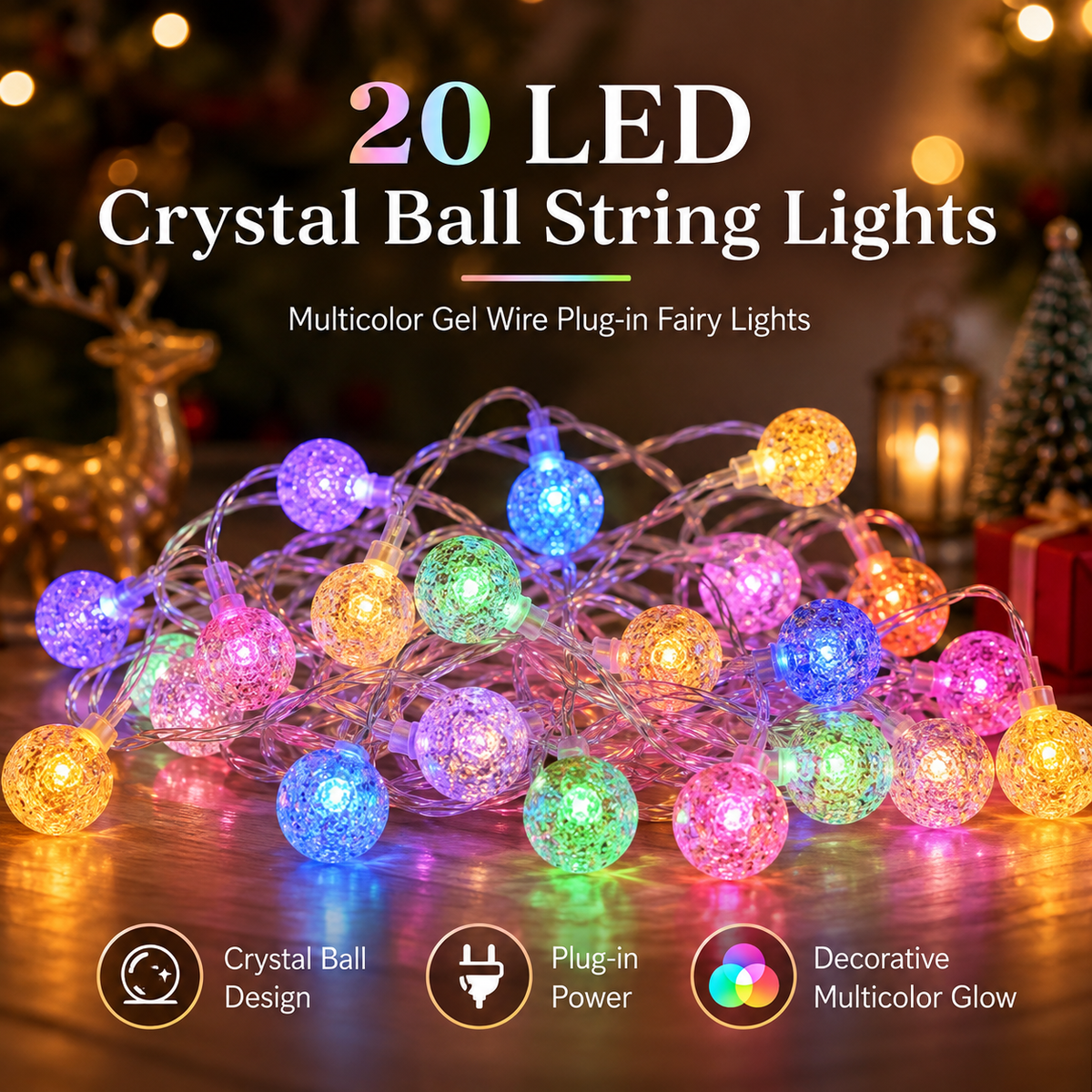 20 LED Crystal Ball Multicolor String Lights