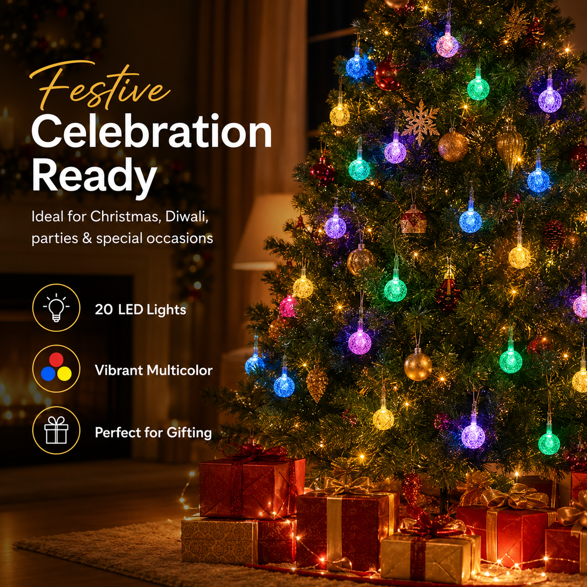 20 LED Crystal Ball Multicolor String Lights
