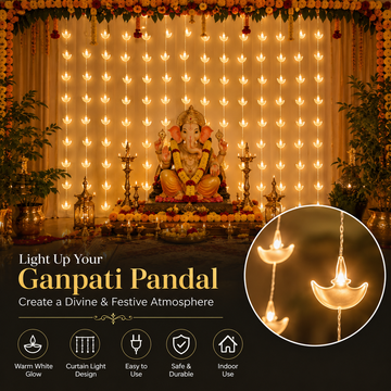 10-String Decorative Curtain Light with 8 Lighting Modes for Diwali, Windows, Mandir & Festive Décor
