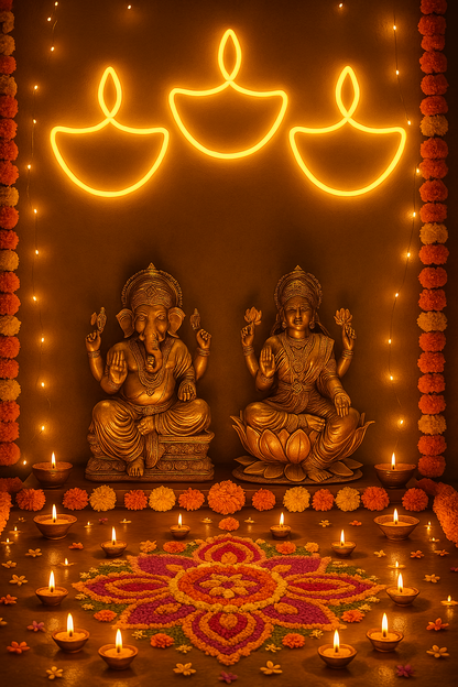 Festive Neon Diya (Warm White / RGB)