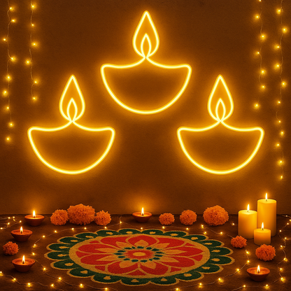 Festive Neon Diya (Warm White / RGB)