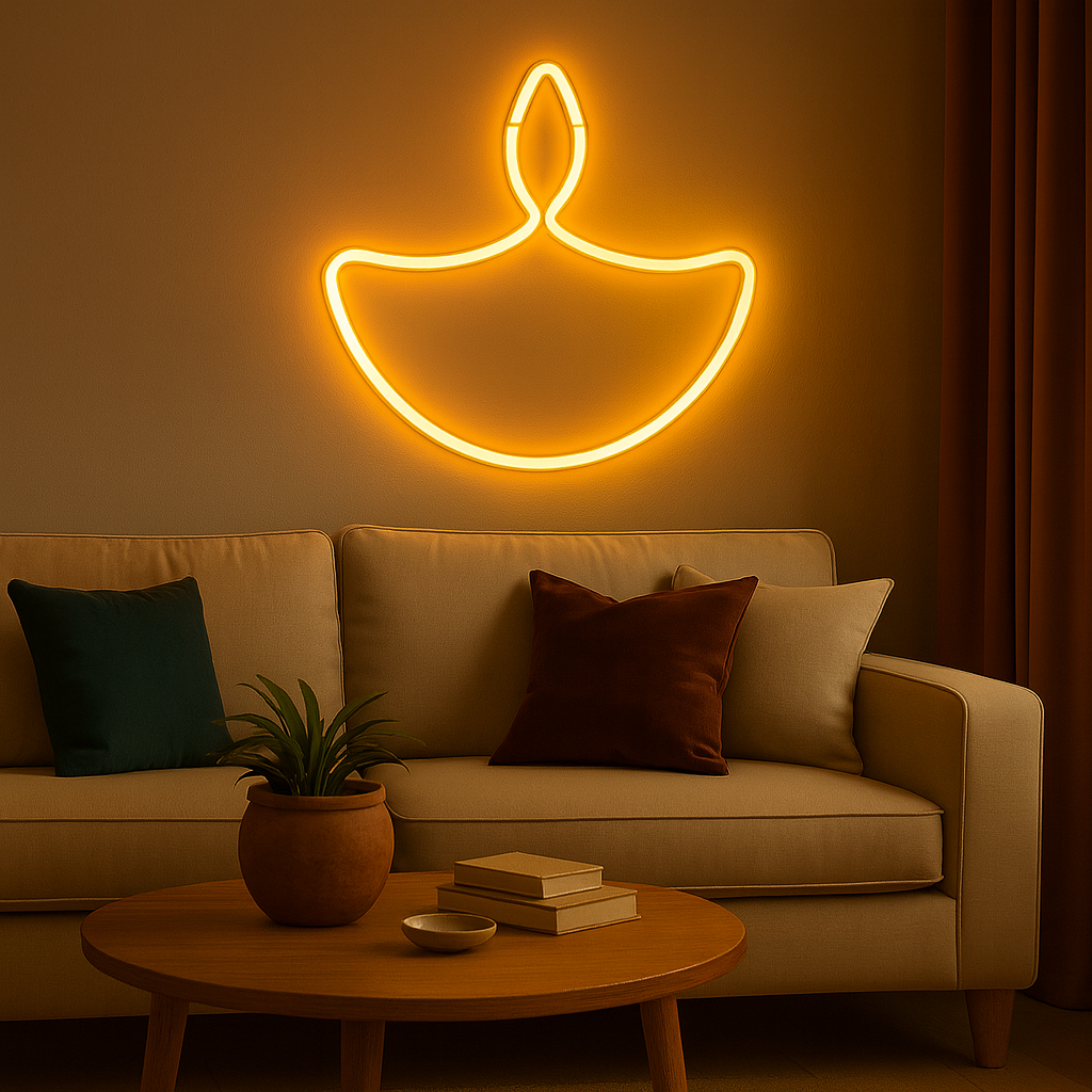 Festive Neon Diya (Warm White / RGB)