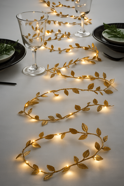 Golden Leaves 200 LED Curtain Fairy Lights