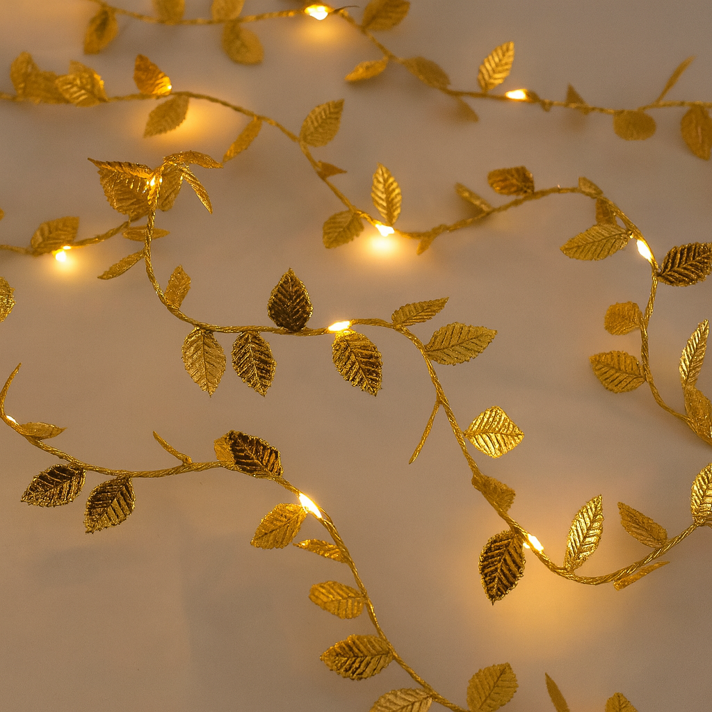 Golden Leaves 200 LED Curtain Fairy Lights