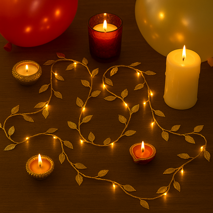 Golden Leaves 200 LED Curtain Fairy Lights