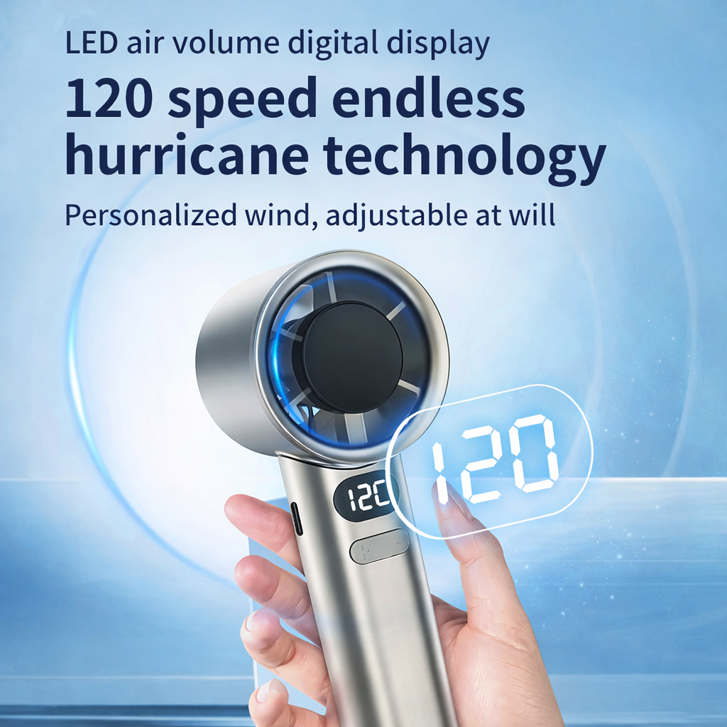 AeroChill Turbo Mini Fan – 120 Speed Portable Handheld Cooling Fan with Digital Display