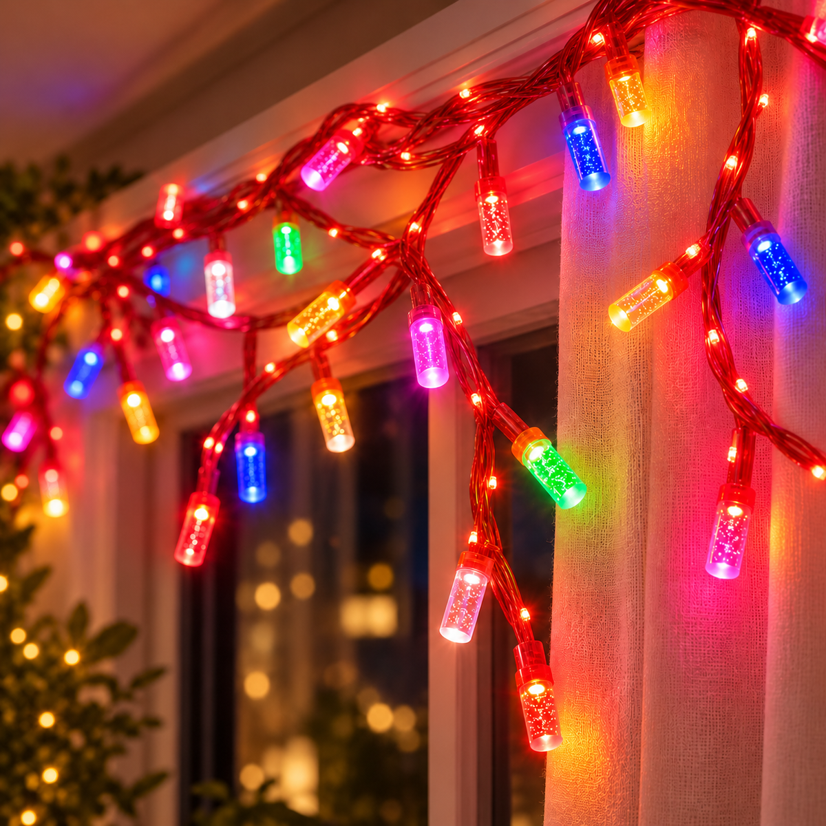 Premium Dual Glow LED String Lights – Multicolor & White LEDs with Luxurious Red Gel Wire