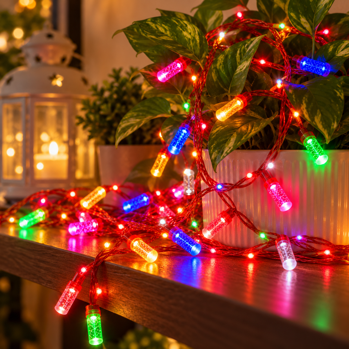 Premium Dual Glow LED String Lights – Multicolor & White LEDs with Luxurious Red Gel Wire