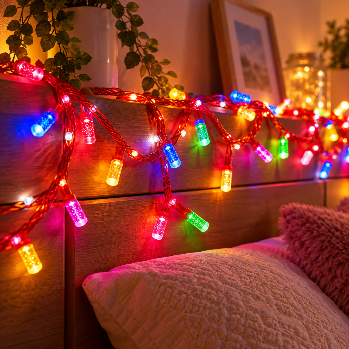 Premium Dual Glow LED String Lights – Multicolor & White LEDs with Luxurious Red Gel Wire
