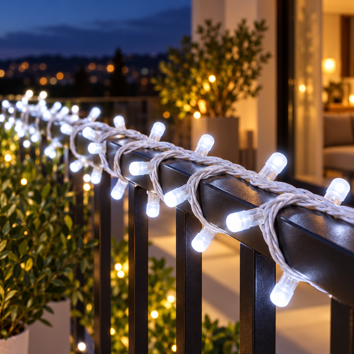 Cool White LED String Lights – Decorative Fairy Lights with White Wire