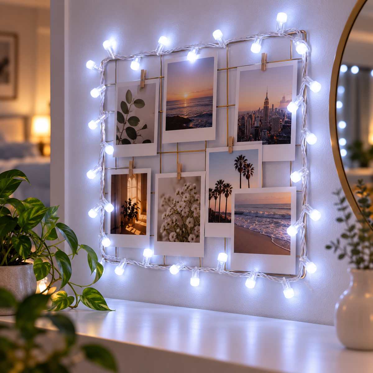 Cool White LED String Lights – Decorative Fairy Lights with White Wire