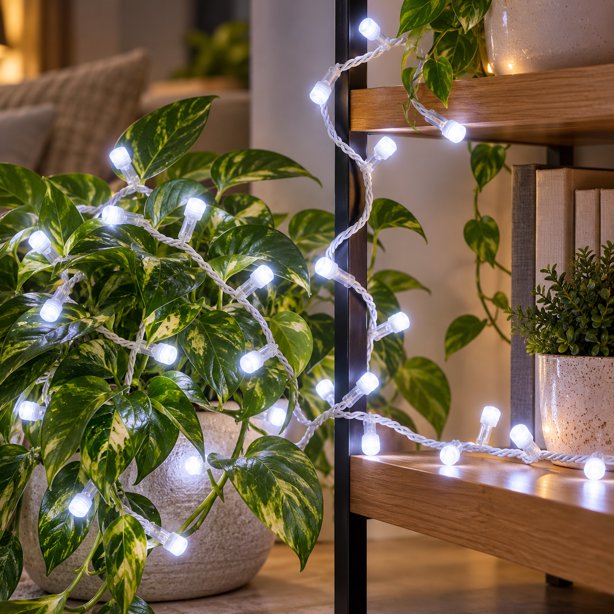 Cool White LED String Lights – Decorative Fairy Lights with White Wire