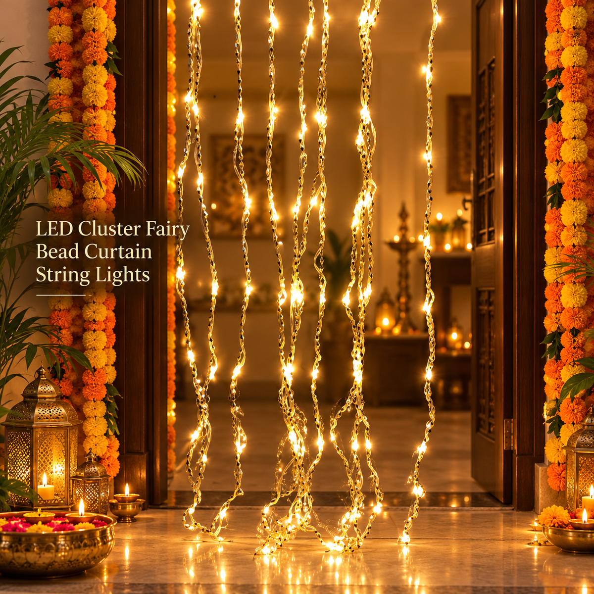 3*9 Warm White LED Cluster Curtain Lights – Decorative Hanging Fairy Lights