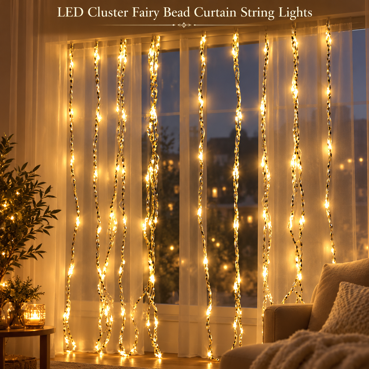 3*9 Warm White LED Cluster Curtain Lights – Decorative Hanging Fairy Lights