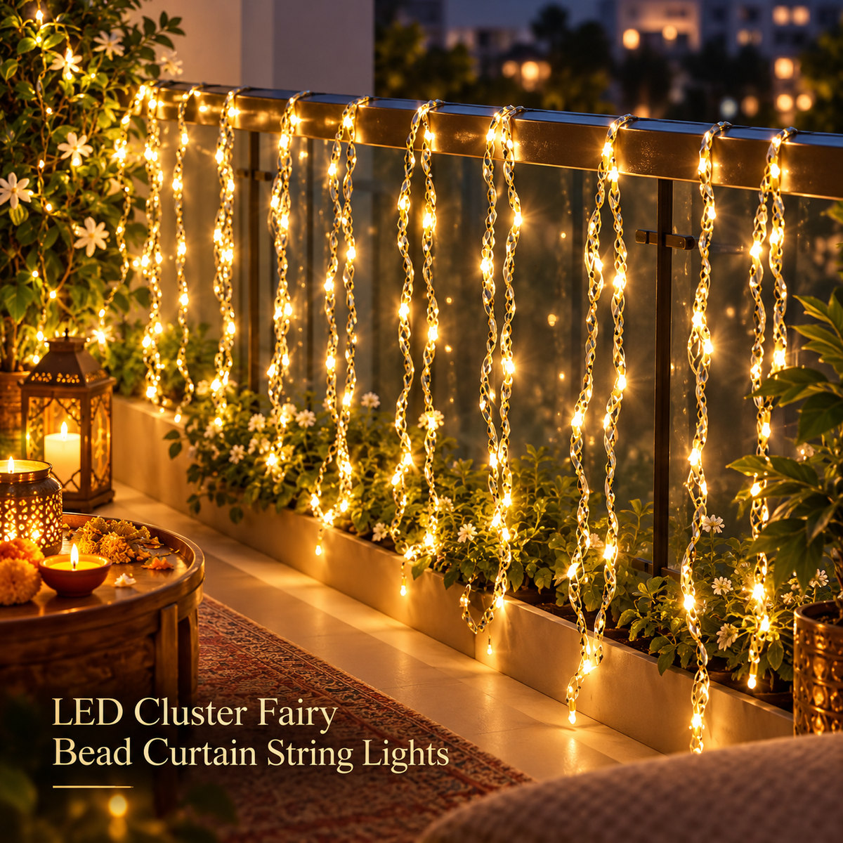 3*9 Warm White LED Cluster Curtain Lights – Decorative Hanging Fairy Lights
