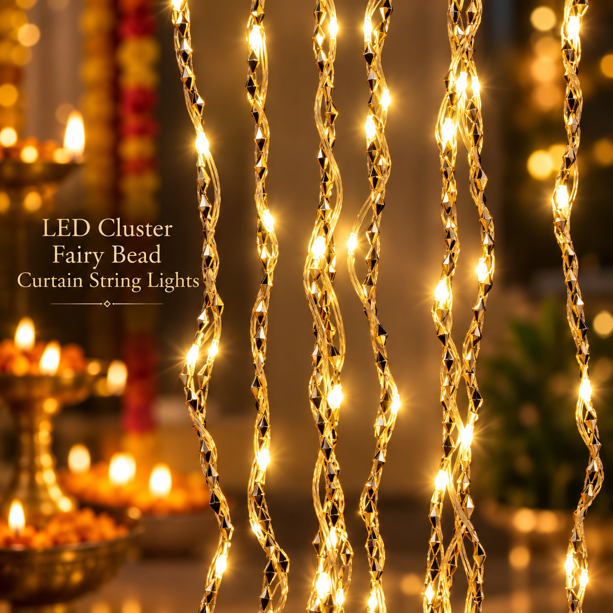 3*9 Warm White LED Cluster Curtain Lights – Decorative Hanging Fairy Lights