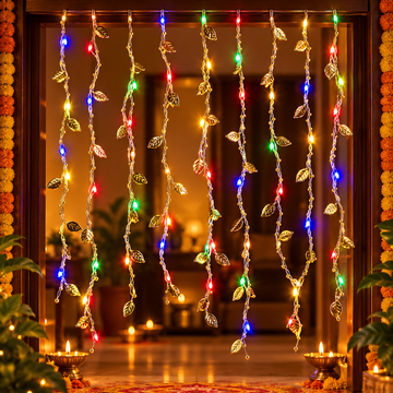 2.5*10 Multicolor LED Golden Leaf Curtain Lights – Decorative Hanging Fairy Lights