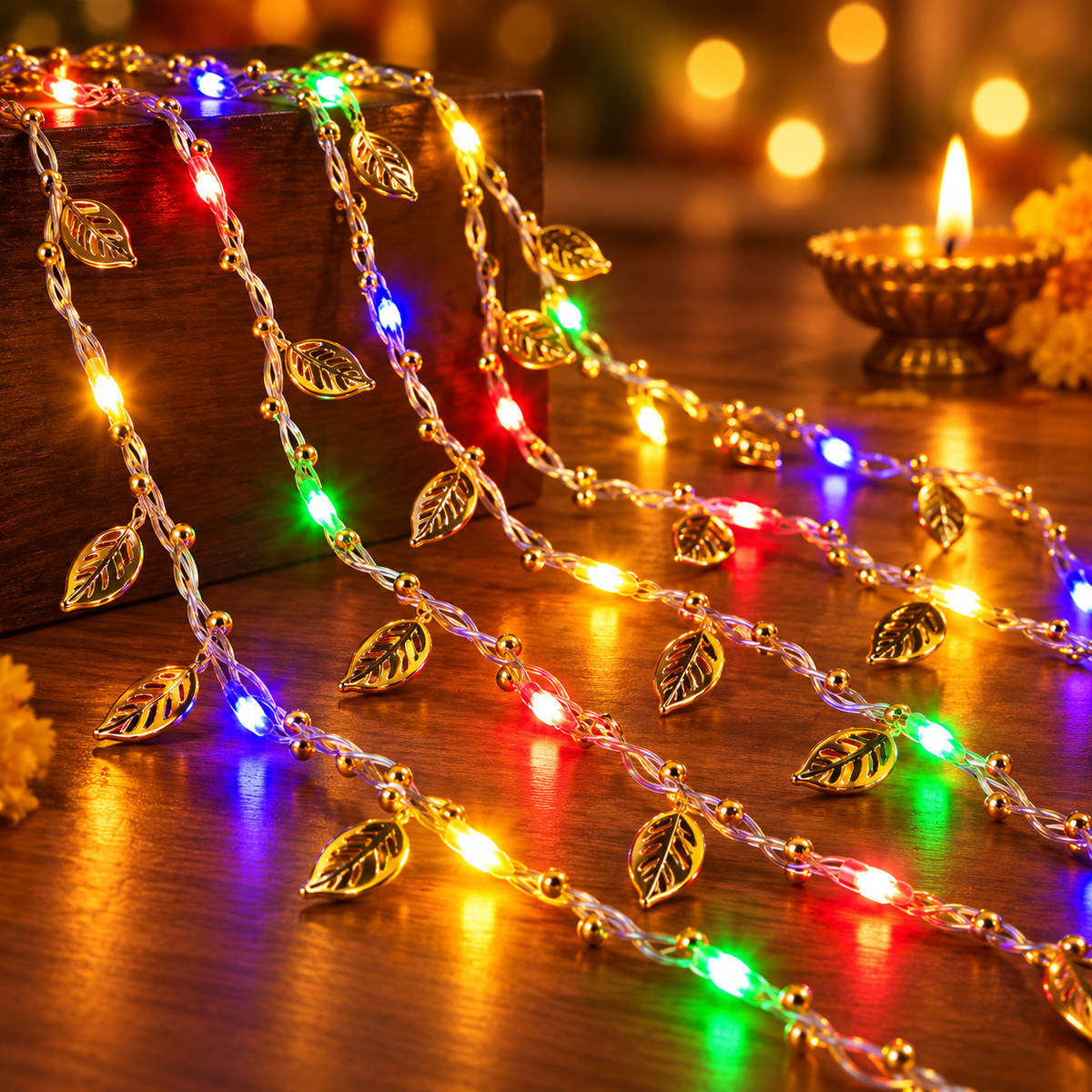 2.5*10 Multicolor LED Golden Leaf Curtain Lights – Decorative Hanging Fairy Lights