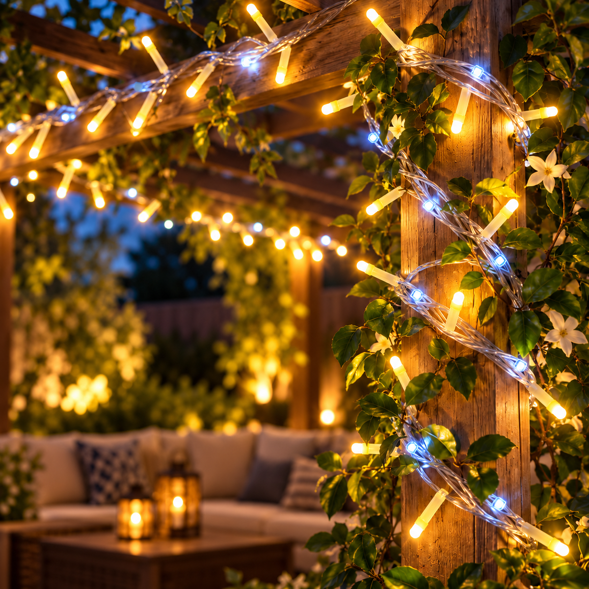 DualGlow 2-in-1 LED String Lights – Warm White Bulbs & Cool White Micro LEDs for Home, Balcony & Festive Decor