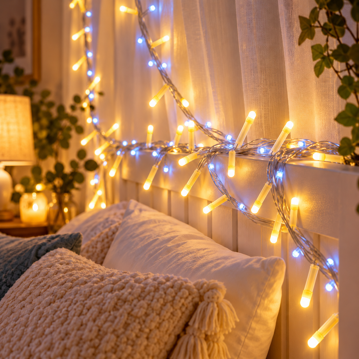 DualGlow 2-in-1 LED String Lights – Warm White Bulbs & Cool White Micro LEDs for Home, Balcony & Festive Decor