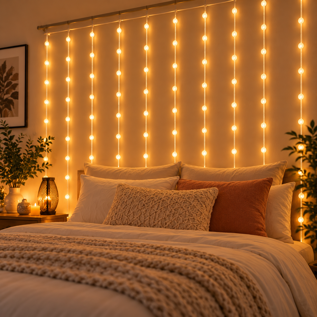 Golden Curtain Dome Glow – Warm White LED Curtain String Lights for Home, Balcony & Festive Decoration