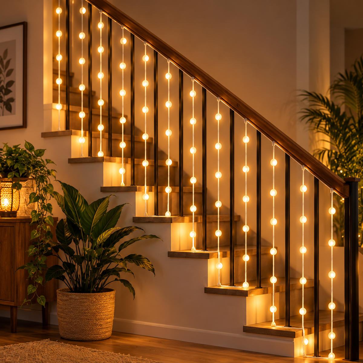Golden Curtain Dome Glow – Warm White LED Curtain String Lights for Home, Balcony & Festive Decoration