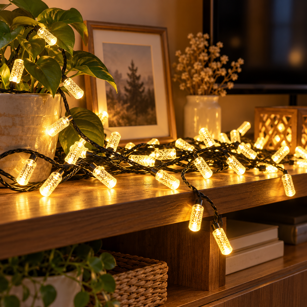 Golden Twinkle Premium LED String Lights – Warm White Decorative Lights for Home & Festive Decor