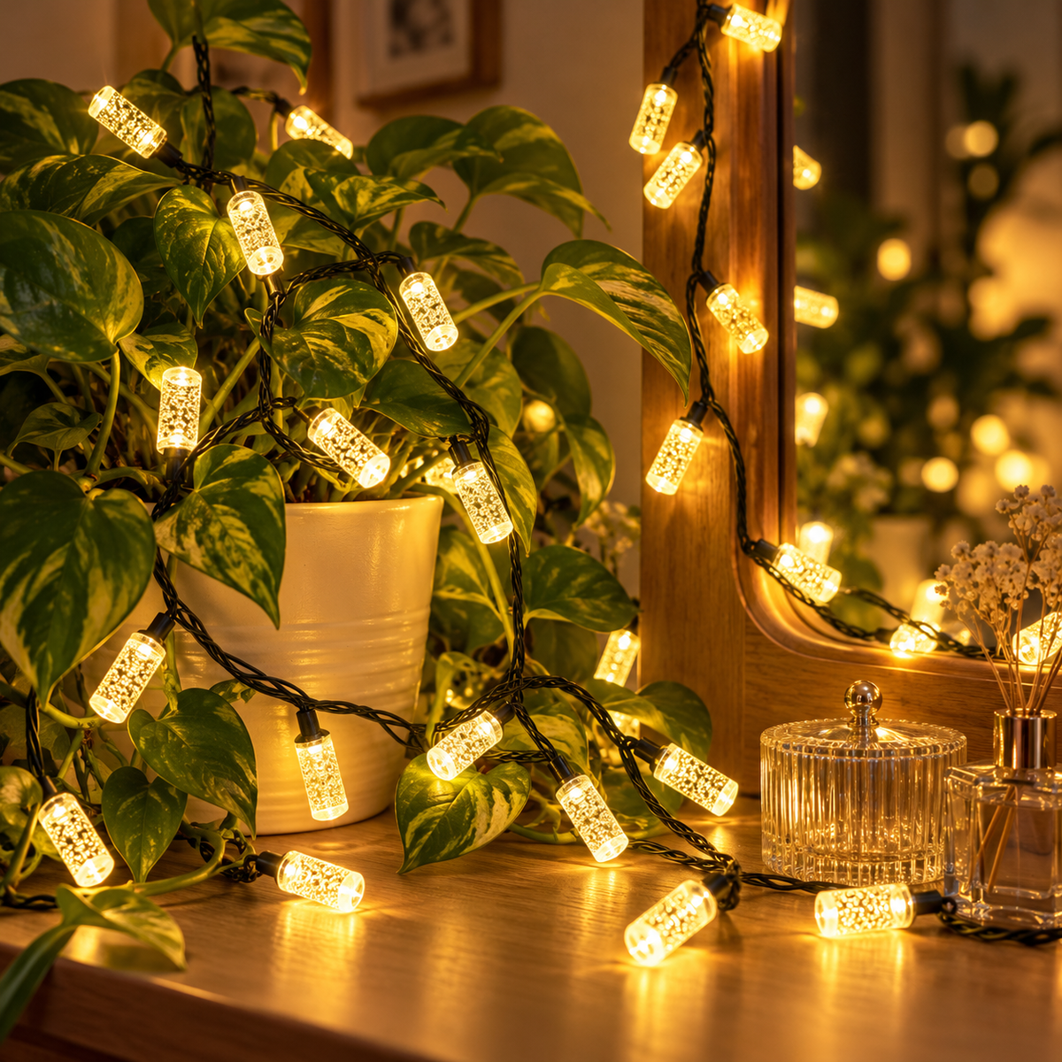 Golden Twinkle Premium LED String Lights – Warm White Decorative Lights for Home & Festive Decor