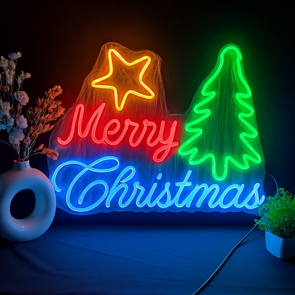 Merry Christmas Neon LED Sign Multicolor Tree