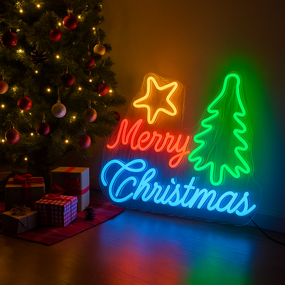Merry Christmas Neon LED Sign Multicolor Tree