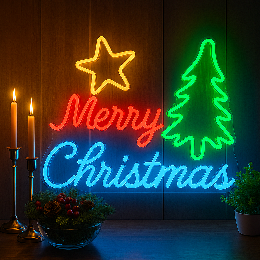 Merry Christmas Neon LED Sign Multicolor Tree