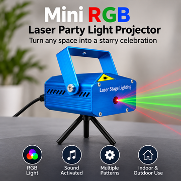 Mini RGB Laser Light with Sound Activated Party Effects & Multiple Patterns