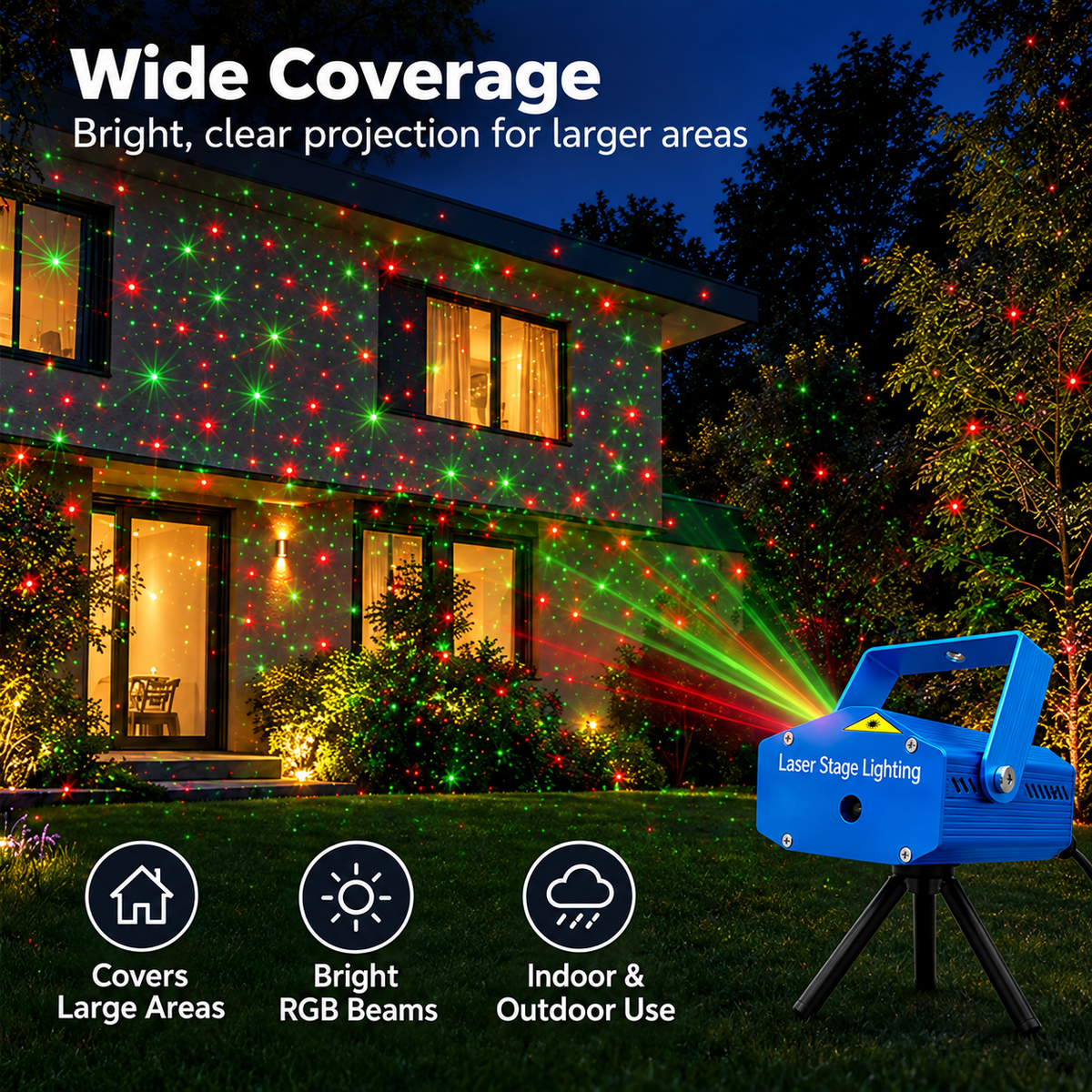 Mini RGB Laser Light with Sound Activated Party Effects & Multiple Patterns