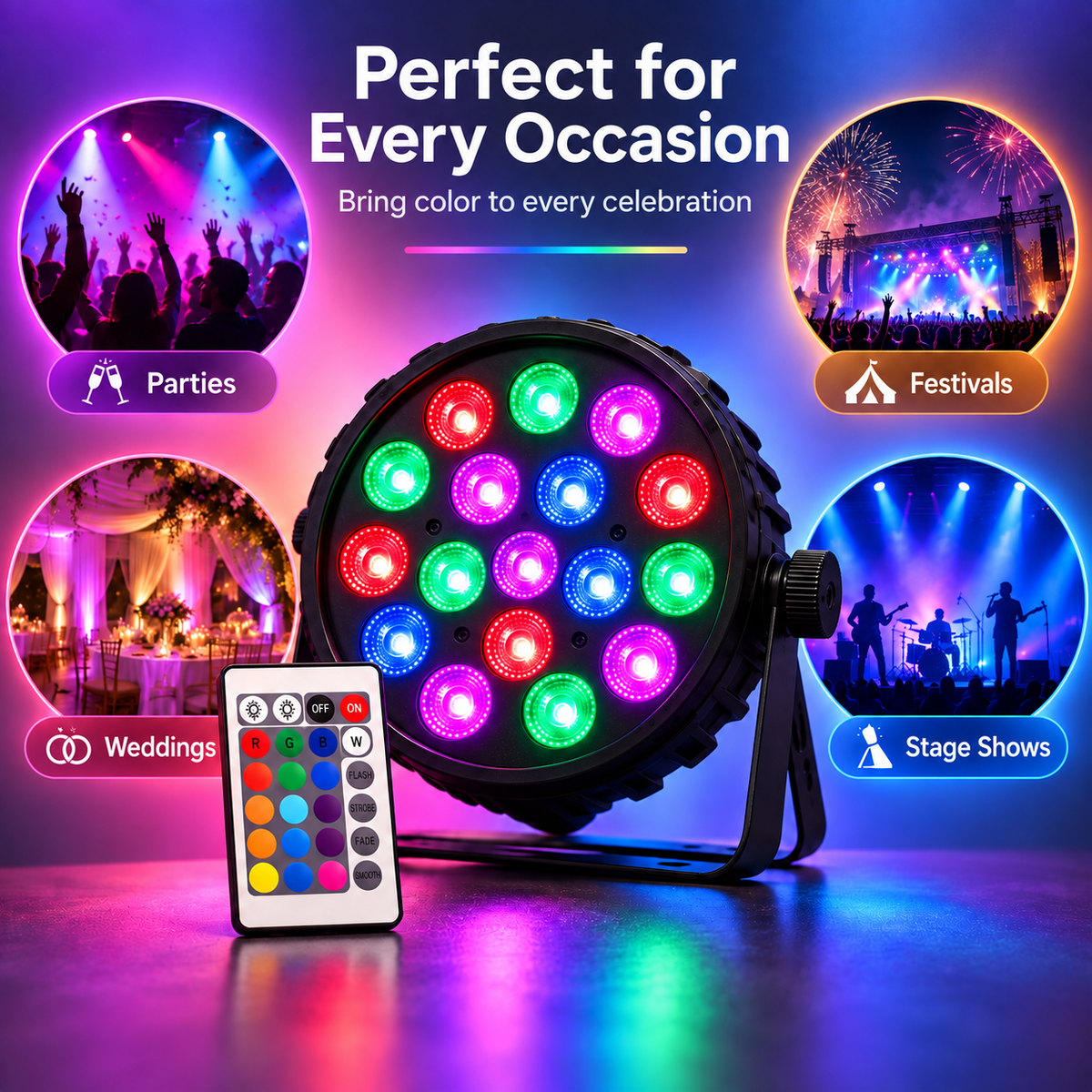 18 LED RGB Multicolor PAR Light with Remote Control