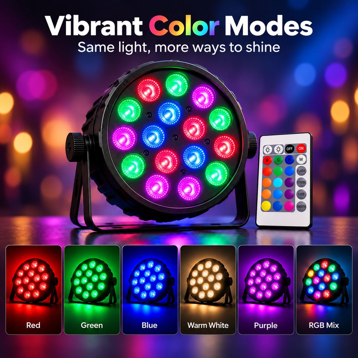 18 LED RGB Multicolor PAR Light with Remote Control