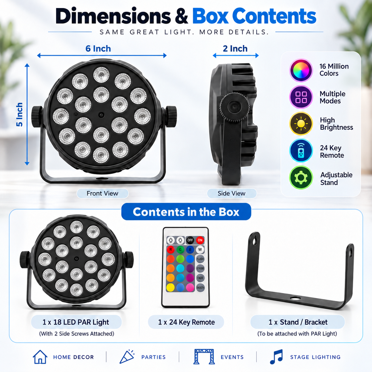 18 LED RGB Multicolor PAR Light with Remote Control