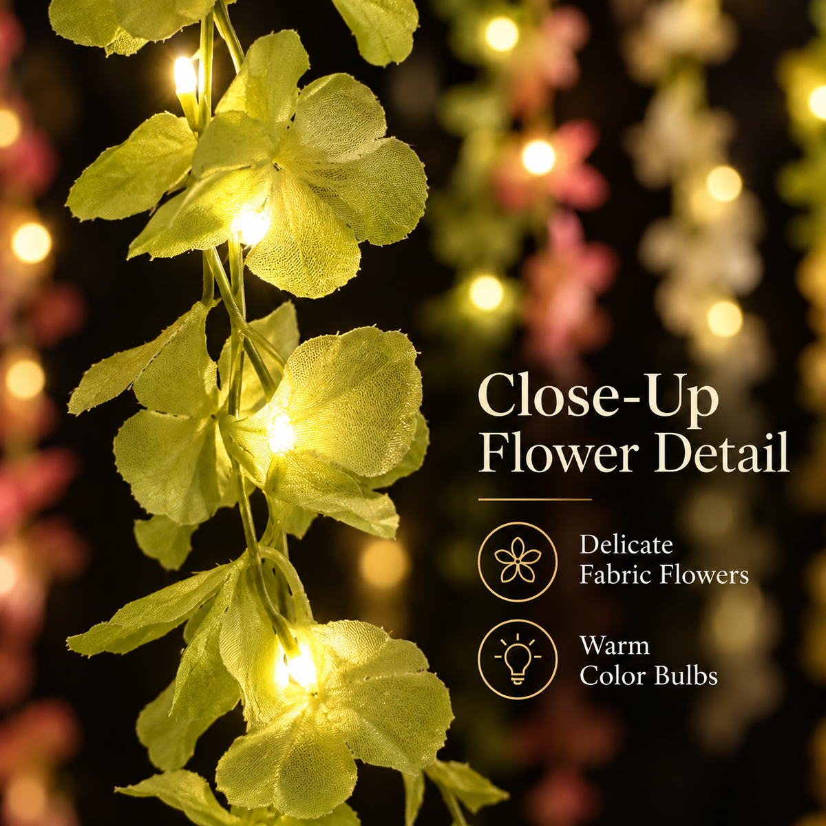 200 Bulb 8-Strand Flower Curtain Lights | 10×3 Ft Decorative LED Lights for Diwali, Wedding, Home, Wall & Window Décor