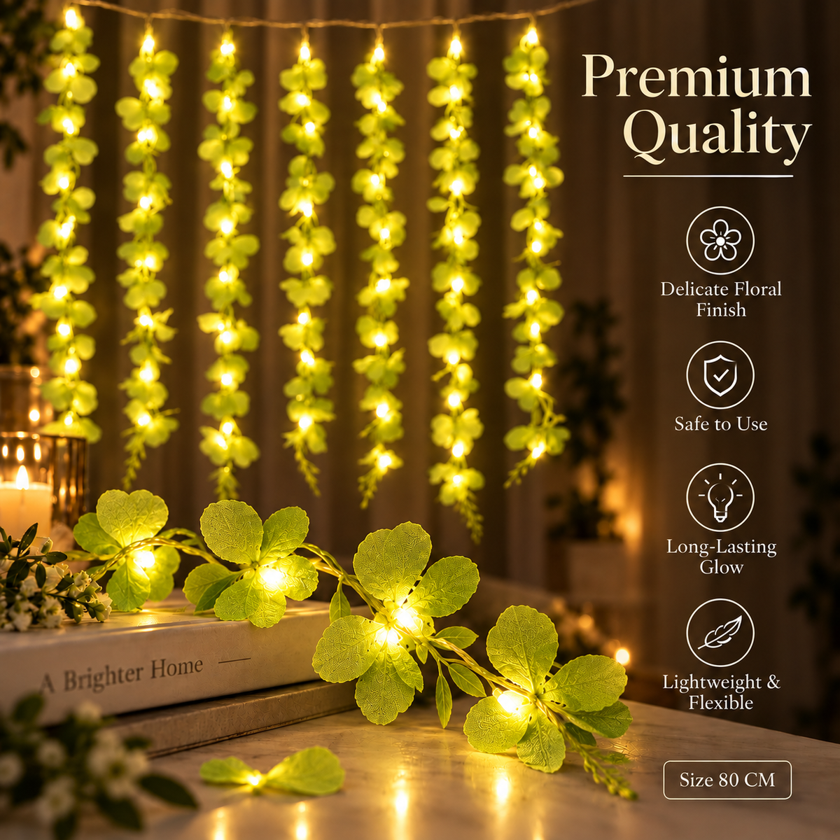 200 Bulb 8-Strand Flower Curtain Lights | 10×3 Ft Decorative LED Lights for Diwali, Wedding, Home, Wall & Window Décor